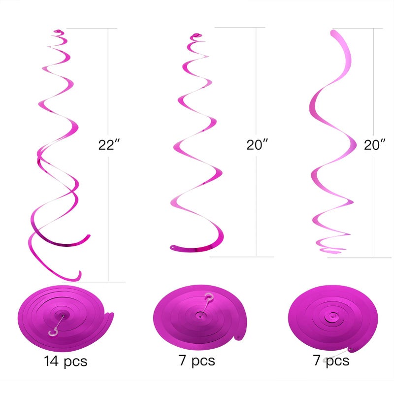 Weven Hot Pink Party Hanging Swirl Decorations Plastic Streamer for Ceiling, Pack of 28 - Image 2